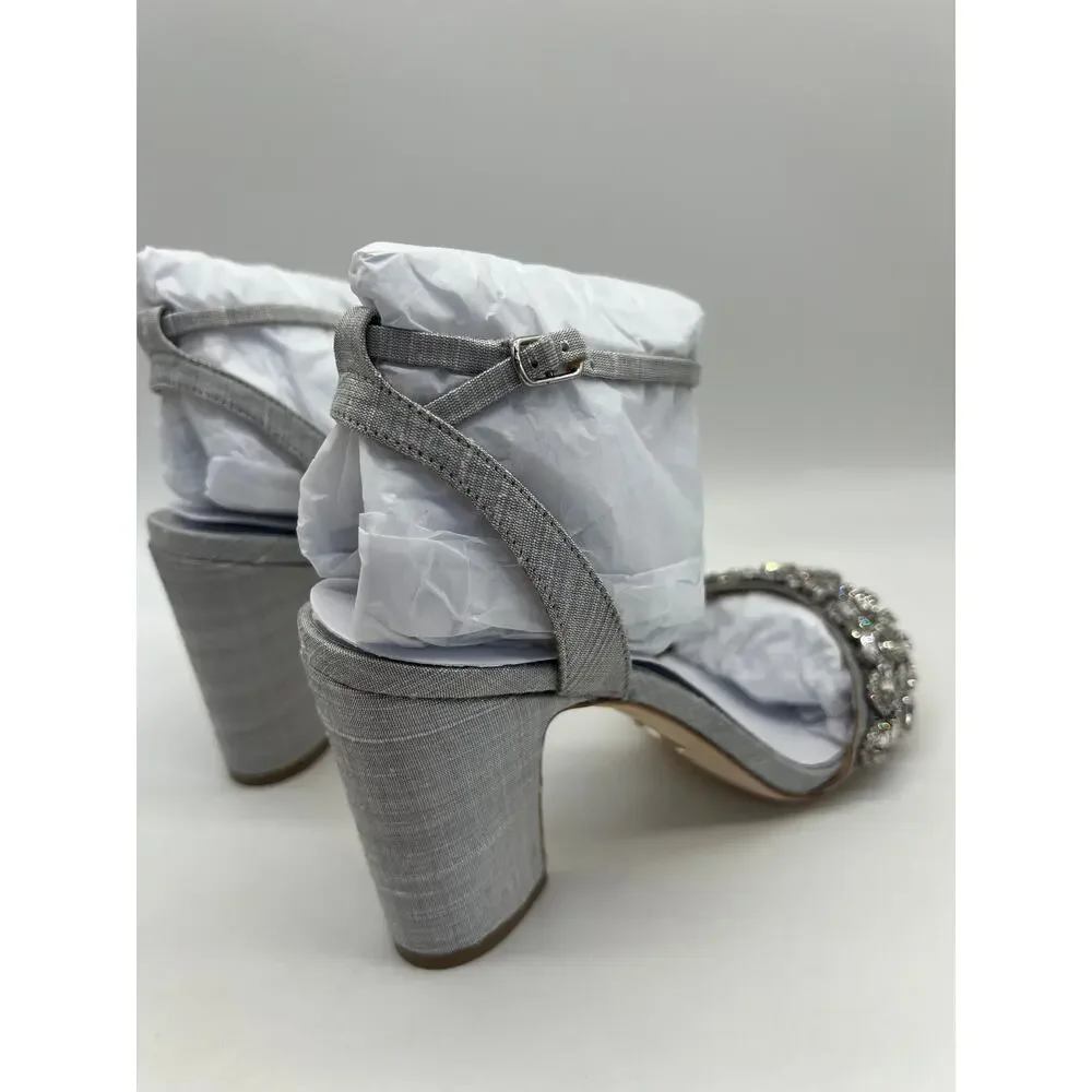 Badgley Mischka Jill Chrystal Embellished Block Heel Women's Size 8.